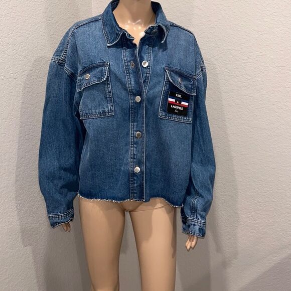 NWT Karl Lagerfeld crop Jean jacket - Picture 1 of 6
